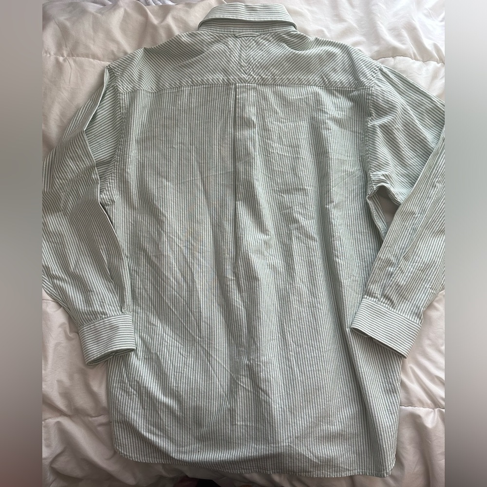 Tommy Hilfiger Oxford Green Striped Shirt Original Crest Logo Men's MEDIUM - Picture 6 of 10
